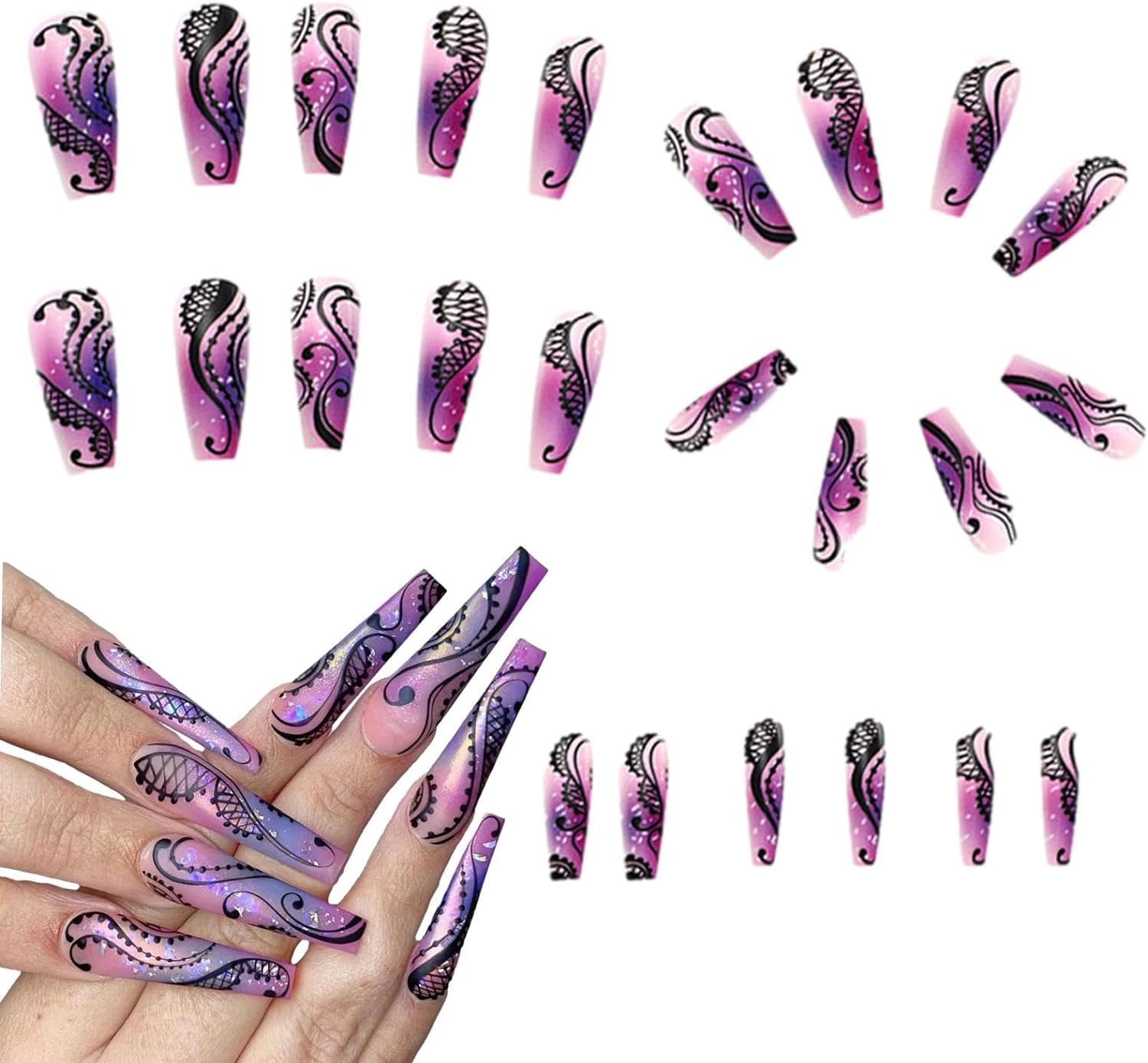 Amazon.co.jp: 24個 付け爪 ネイルチップ 長い ネイルチップ フレンチ